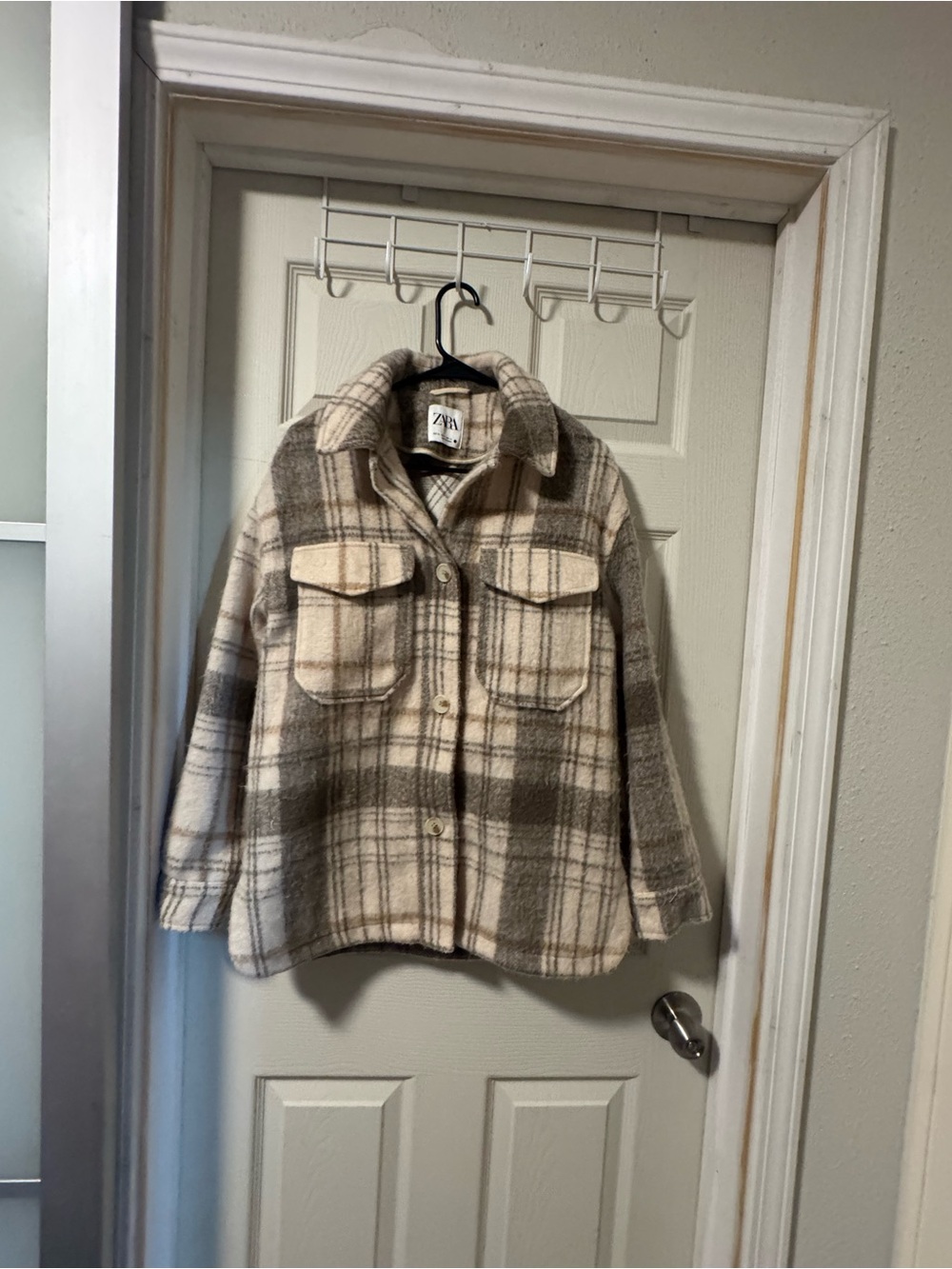 ZARA Plaid Shacket in Cream and Taupe